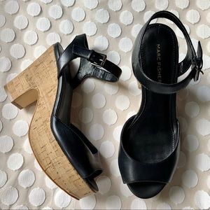 MARC FISHER Calie Leather Cork Platform Sandals 🐞
